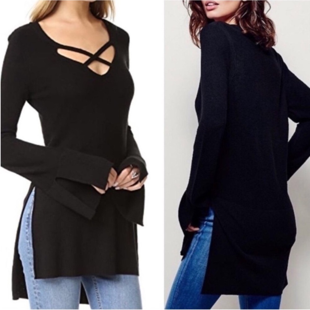 Free People Criss Cross Pullover Split Knit